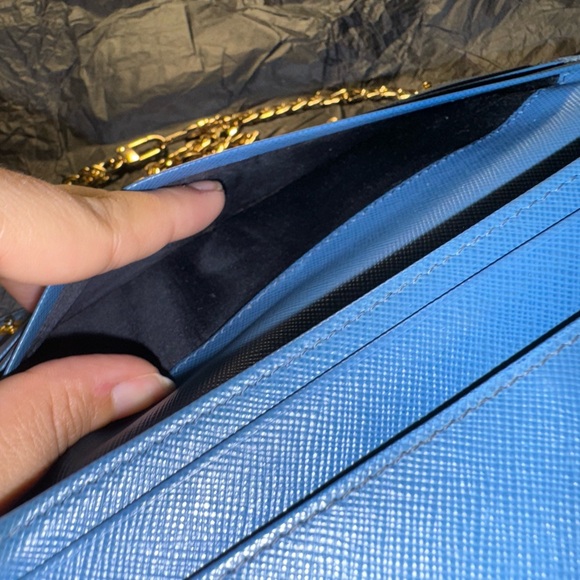 Prada saffiano leather long wallet blue authentic with generic chain - Picture 5 of 8